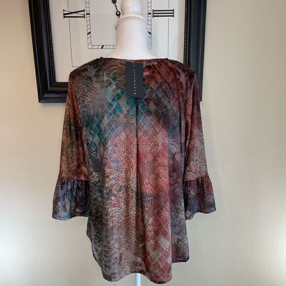 Bryn Walker Fran Tie Dye Velvet Ruffle Sleeve Shirt - Picture 3 of 3